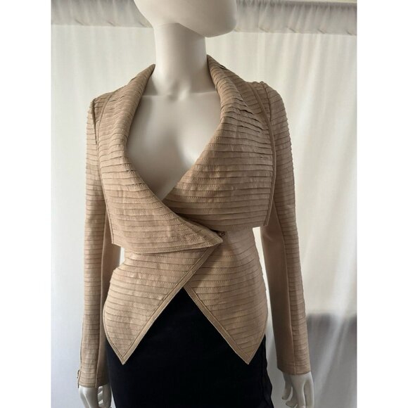 Marciano Los Angeles Women's Shayna Drape Jacket Leather Beige Size 2 - Picture 3 of 9